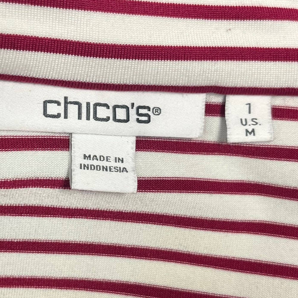 Chico's Quarter Zip Top Womens Burgundy White Striped Long Sleeve Size 1 M - Picture 3 of 6